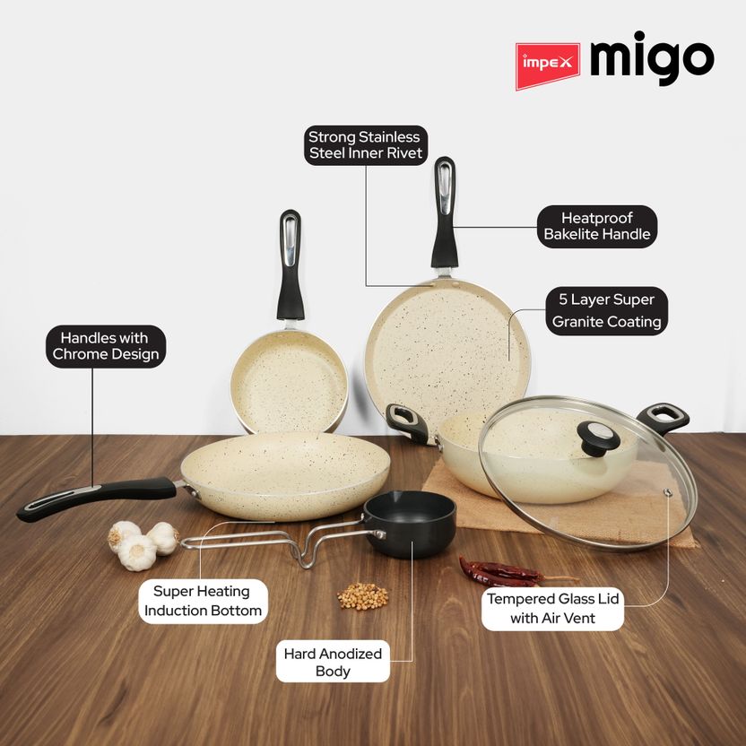 IMPEX 6 Pcs Nonstick Induction bottom Granite FKTM 6 Festival Gift Set Induction Bottom Non-Stick Coated Cookware Set Price in India - Image 3