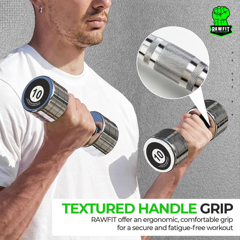 RAWFIT Steel Chrome Dumbbells 10 kg - Image 3