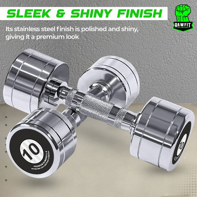 RAWFIT Steel Chrome Dumbbells 10 kg - Image 2