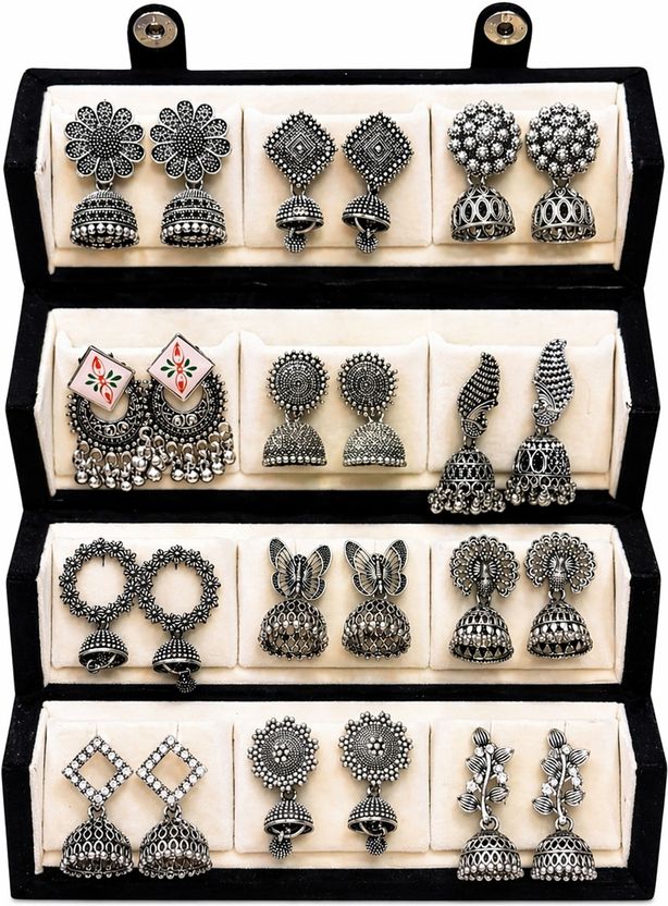 Mirakii Jewels 12 Pairs Traditional Oxidized & Gold-Plated - Image 2