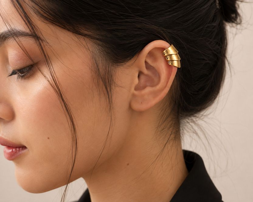 PEony Golden Triple Layer Ear Cuff - Image 3