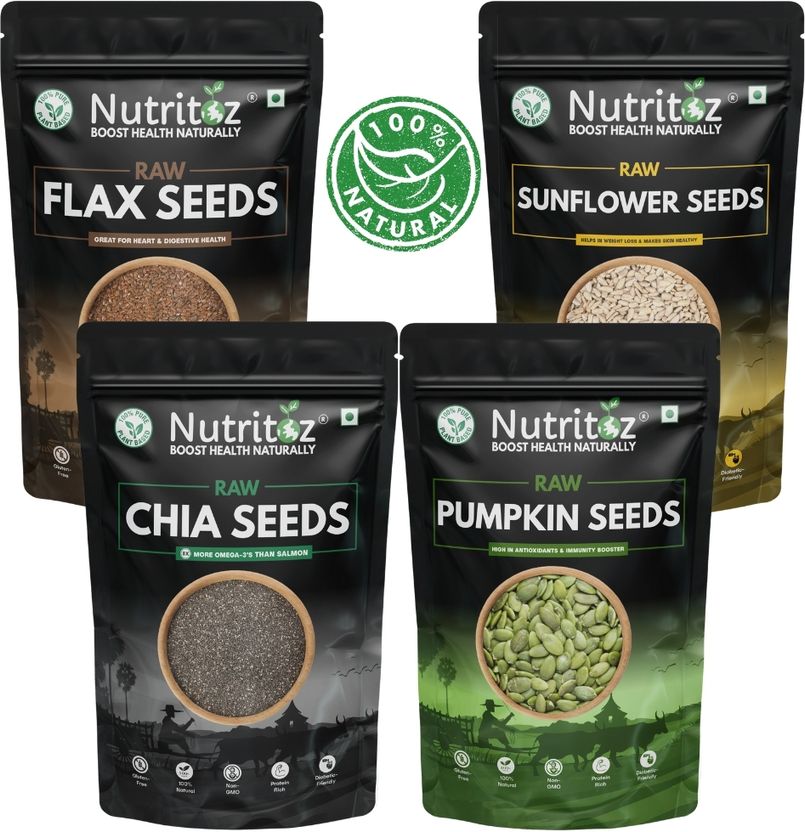 Nutritoz Raw Chia Seeds, Flax, Pumpkin & Sunflower Seeds Combo Pa...more - Image 3