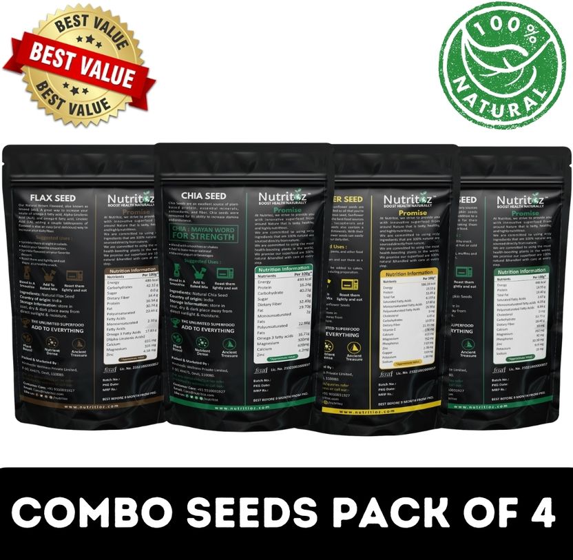 Nutritoz Raw Chia Seeds, Flax, Pumpkin & Sunflower Seeds Combo Pa...more - Image 4