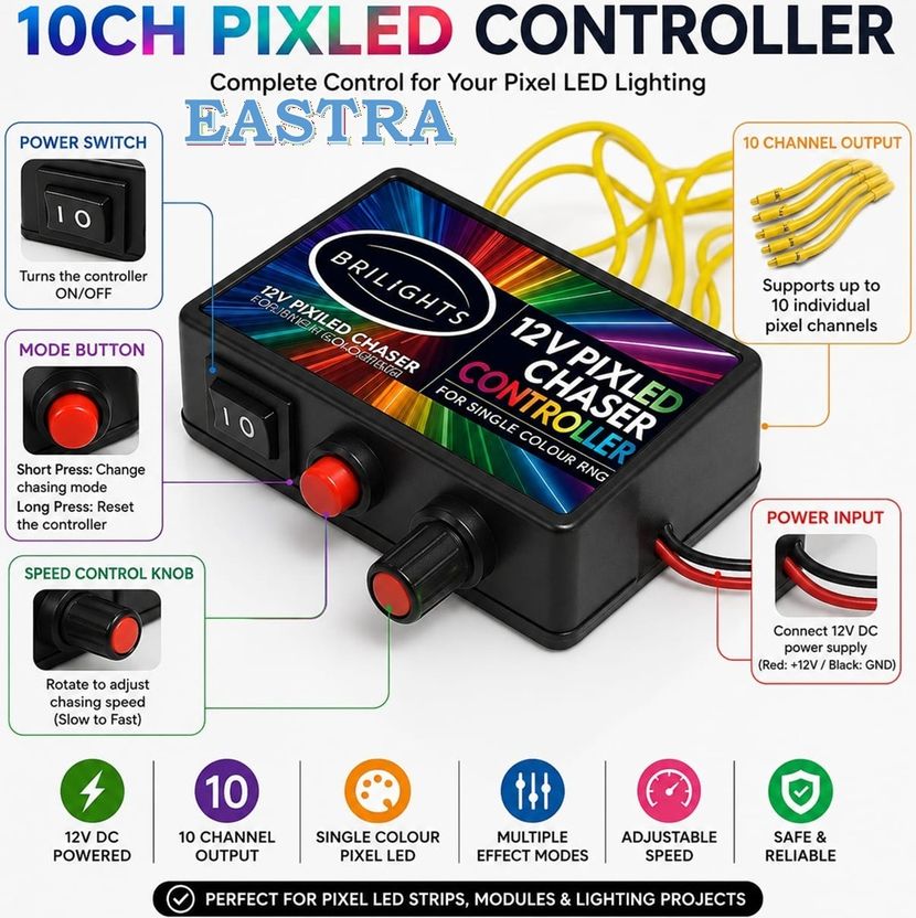 EASTRA LED Running Chaser Controller, 10 Channel, Single Colour - Image 1