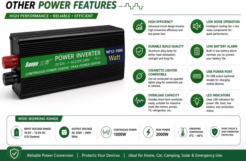 EASTRA 1000W Power Inverter, DC 12V to AC 220-240V - Image 4