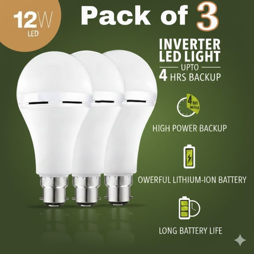 Gold Nation Emergency LED Light 12W Auto ON Power Cut Light – 3 Pieces 4 hrs Bulb Emergency Light Price in India - Image 1