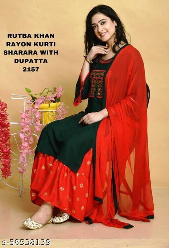 JIYAAN Women Viscose Rayon Kurta Sharara Set - Image 2