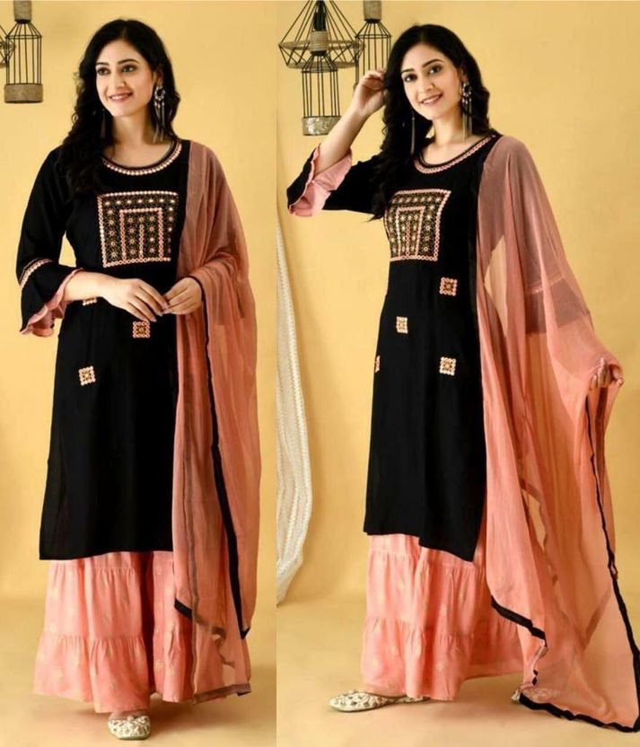 JIYAAN Women Viscose Rayon Kurta Sharara Set - Image 3