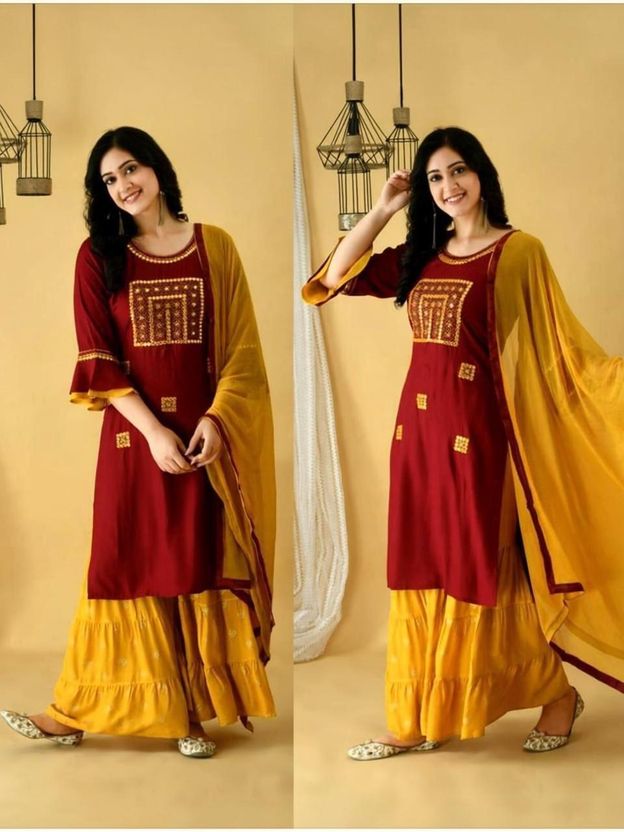 JIYAAN Women Viscose Rayon Kurta Sharara Set - Image 4