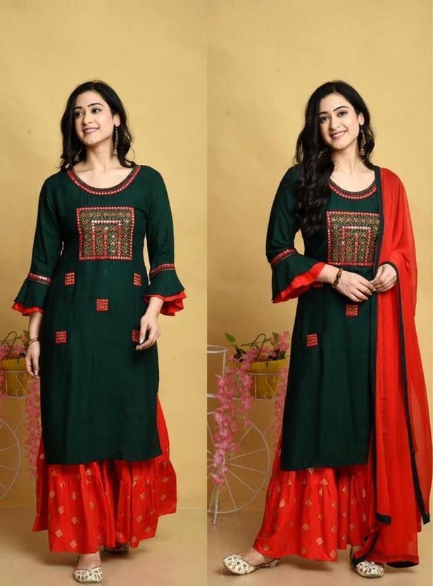 JIYAAN Women Viscose Rayon Kurta Sharara Set - Image 1