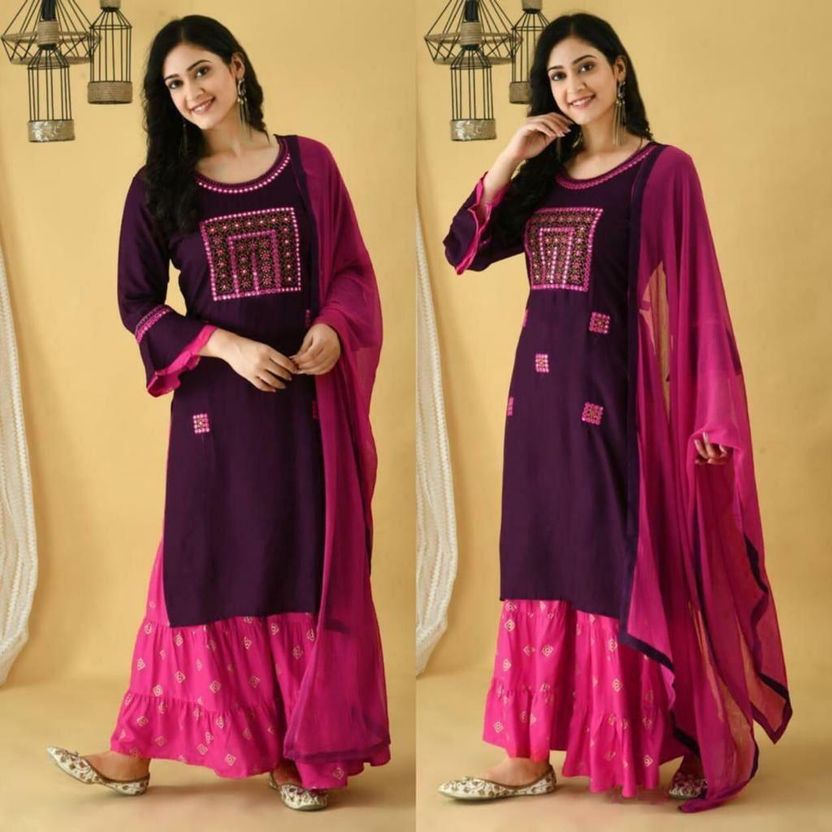 JIYAAN Women Viscose Rayon Kurta Sharara Set - Image 5
