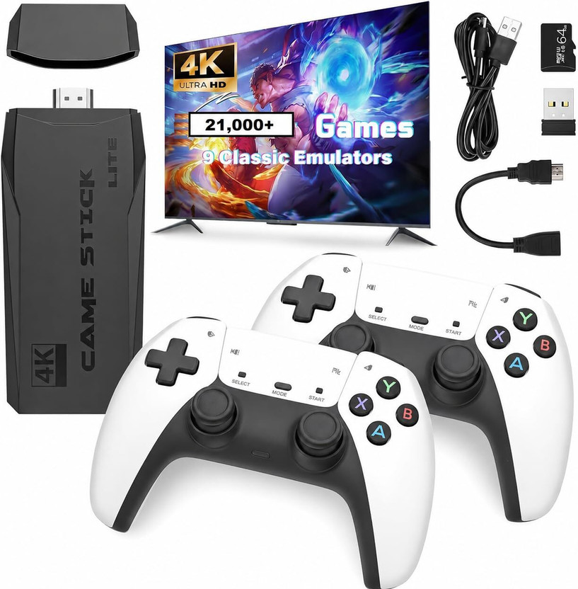 PAPASpace 4K HDMI Video Game Stick 21000+ Built-in Games Dual Wireless Gamepads 64 GB with yes