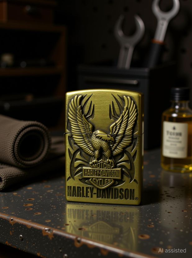 VIOVI Gold Harley Davidson Refillable Zippo - Image 1