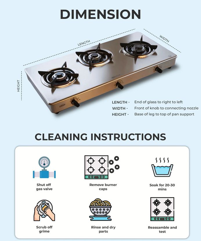 Glen LPG Rapid GT BLK ISI Gas stoves 3 Burner Glass Manual Gas Stove Price in India - Image 9