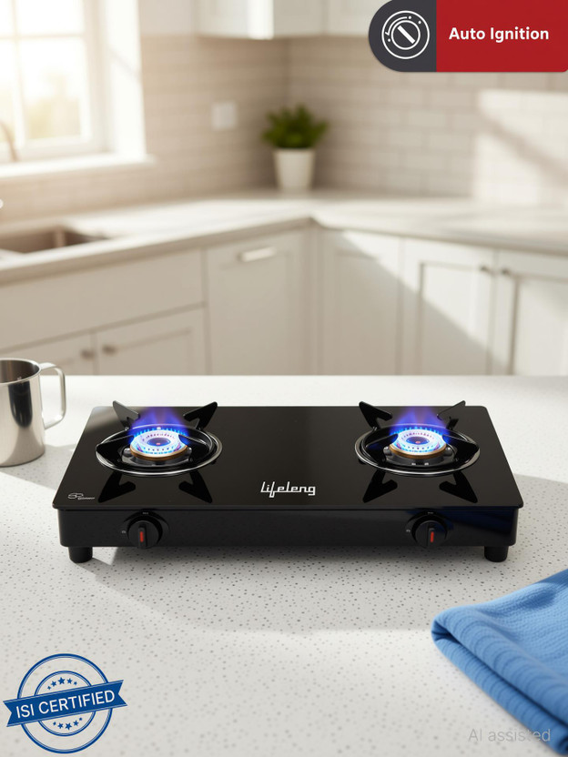 Lifelong LLGS912 Ignition for LPG use only (Doorstep Service, Black) Glass Automatic Gas Stove