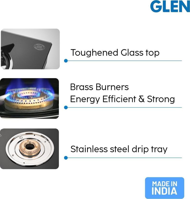 Glen LPG Rapid GT BLK ISI Gas stoves 3 Burner Glass Manual Gas Stove Price in India - Image 7