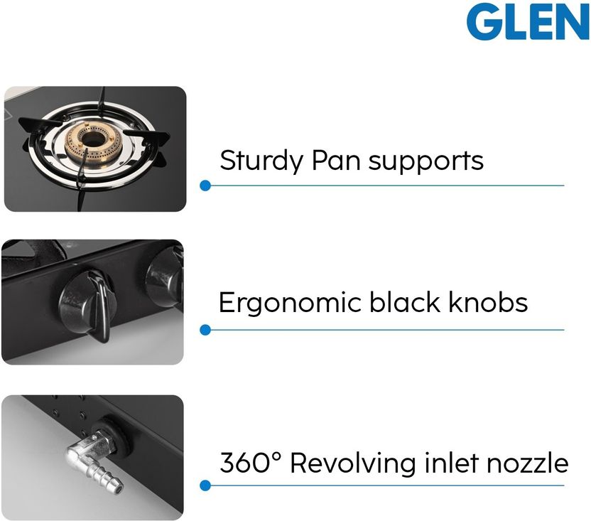 Glen LPG Rapid GT BLK ISI Gas stoves 3 Burner Glass Manual Gas Stove Price in India - Image 5