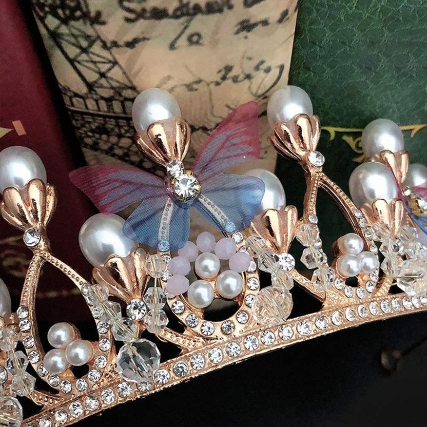 Emergity Crystal Tiara Crown, Pearl Crown for Princess Costumes Hair Band - Image 4