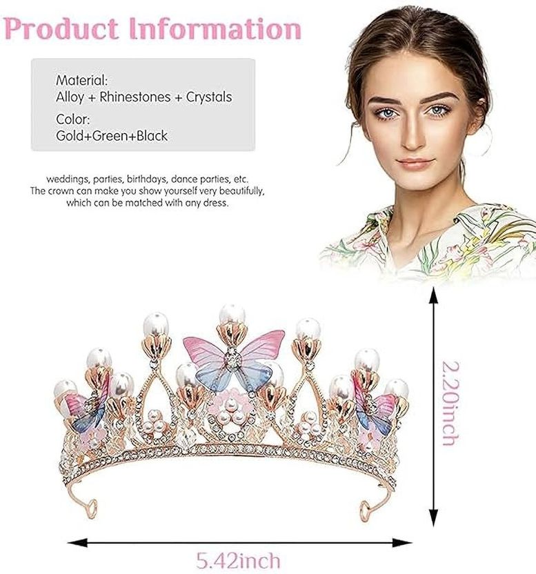 Emergity Crystal Tiara Crown, Pearl Crown for Princess Costumes Hair Band - Image 5