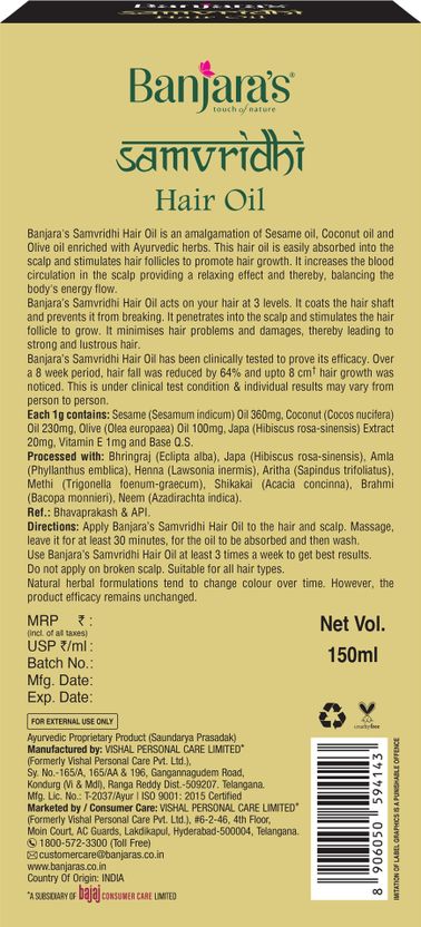 Banjara's Samvridhi Hair Oil 150ml - Image 2