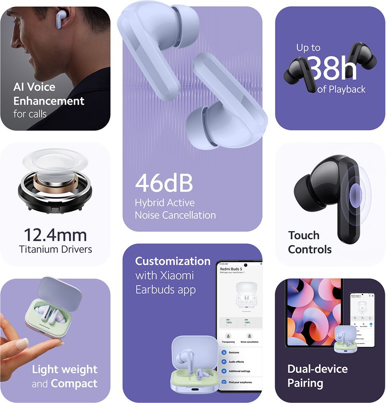 Redmi Buds 5 with 46dB Hybrid ANC - Image 2