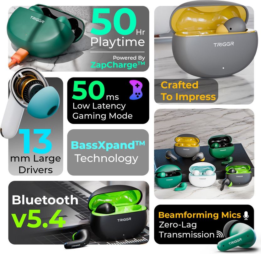 TRIGGR Ultrabuds N3 with Crisp Calling, 50H Playtime, 13mm - Image 2