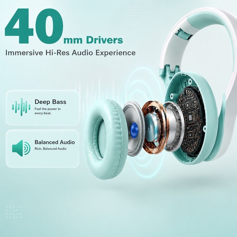 PunnkFunnk Wireless Bluetooth Over Ear Headphones - Image 6