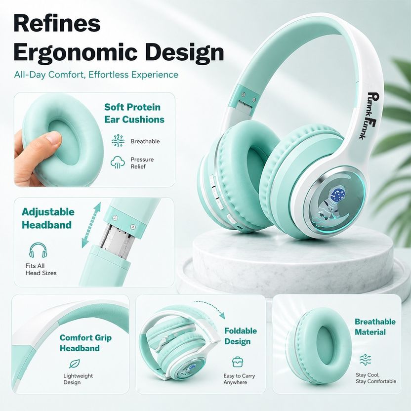 PunnkFunnk Wireless Bluetooth Over Ear Headphones - Image 2