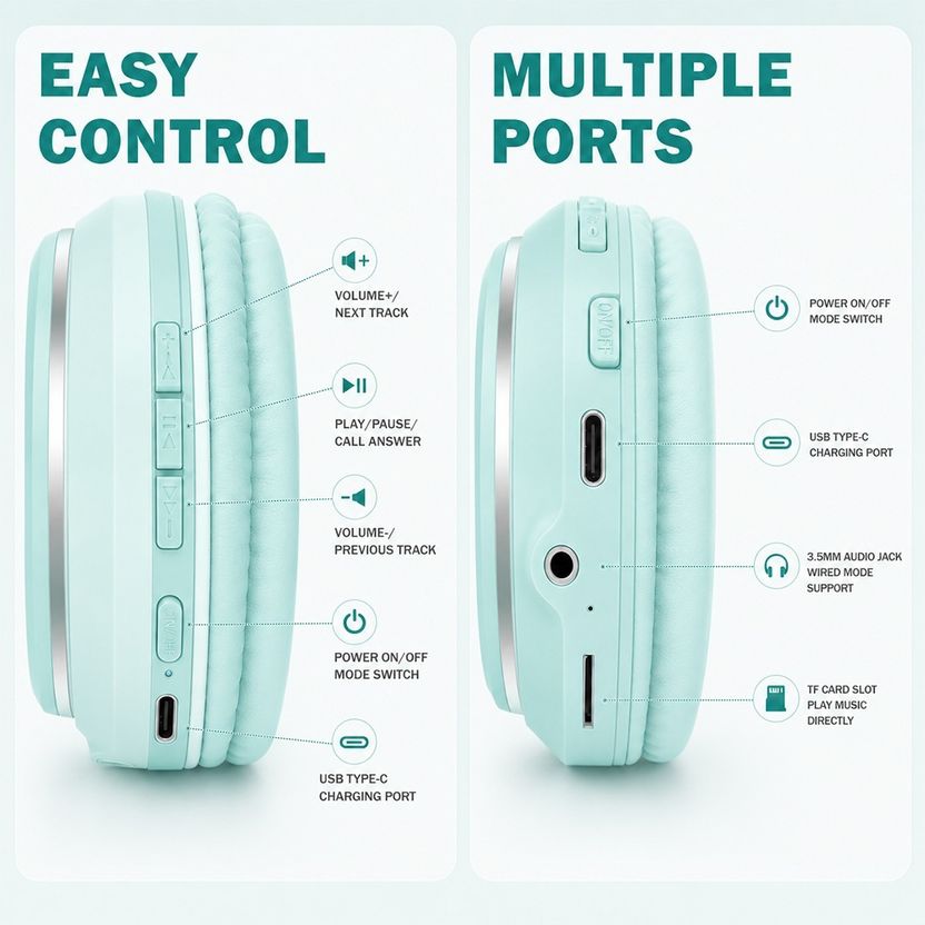 PunnkFunnk Wireless Bluetooth Over Ear Headphones - Image 4
