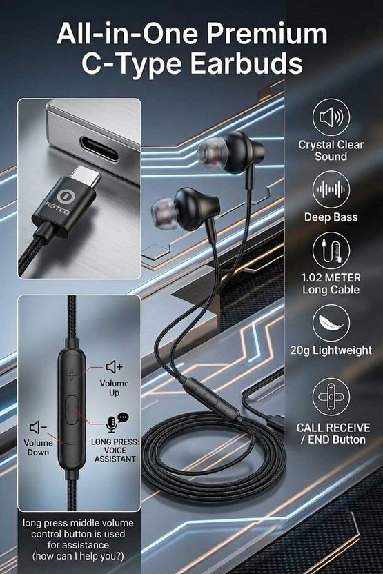 RSTEQ C Type Magnetic Bud Wired Earphone - Image 5