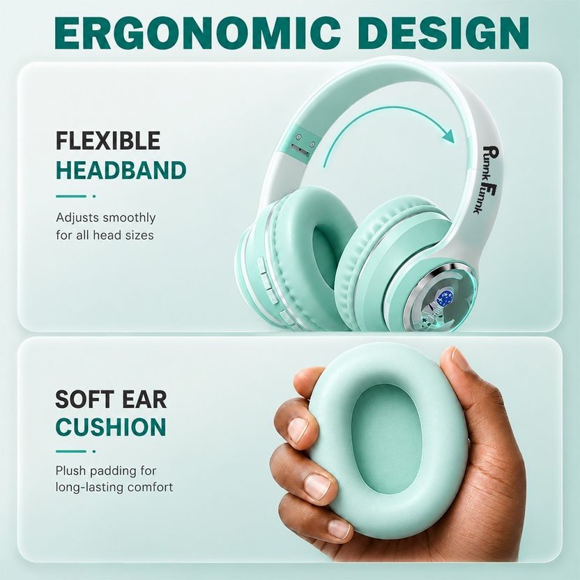 PunnkFunnk Wireless Bluetooth Over Ear Headphones - Image 7