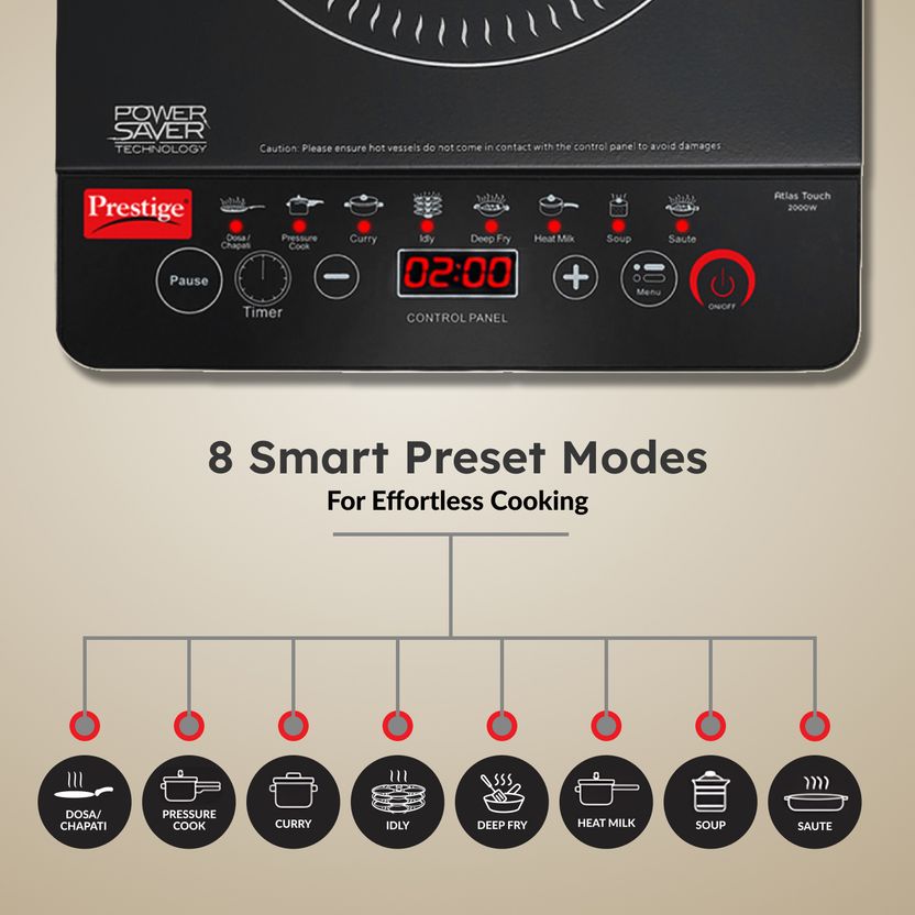 Prestige 2000W Induction Cooktop Black Atlas Touch - Image 3