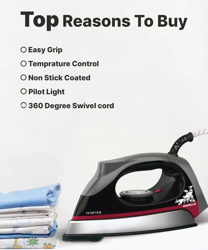 HAVELLS GHGDICNK100 1000W Dry Iron (Black) - Image 3