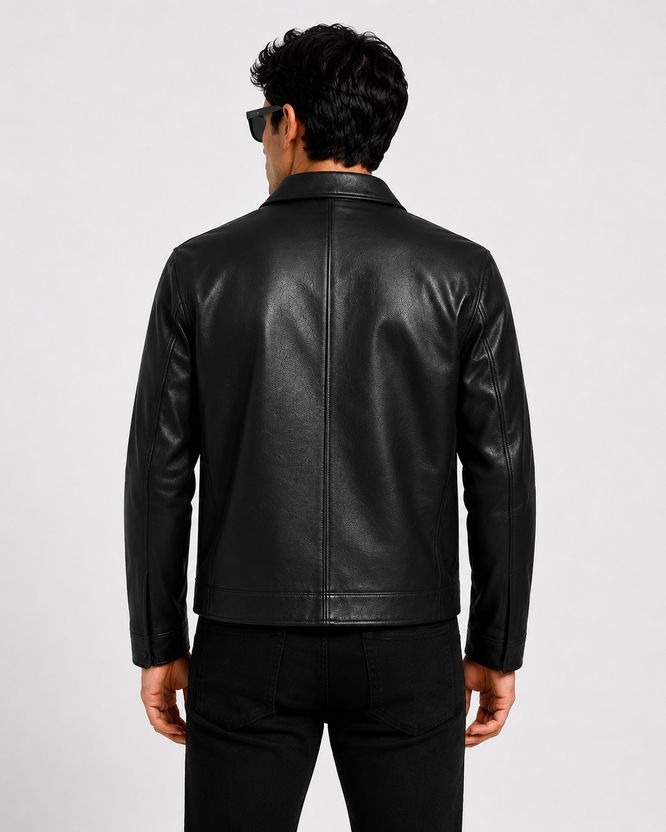 Zaraa Men Solid Leather Jacket - Image 2