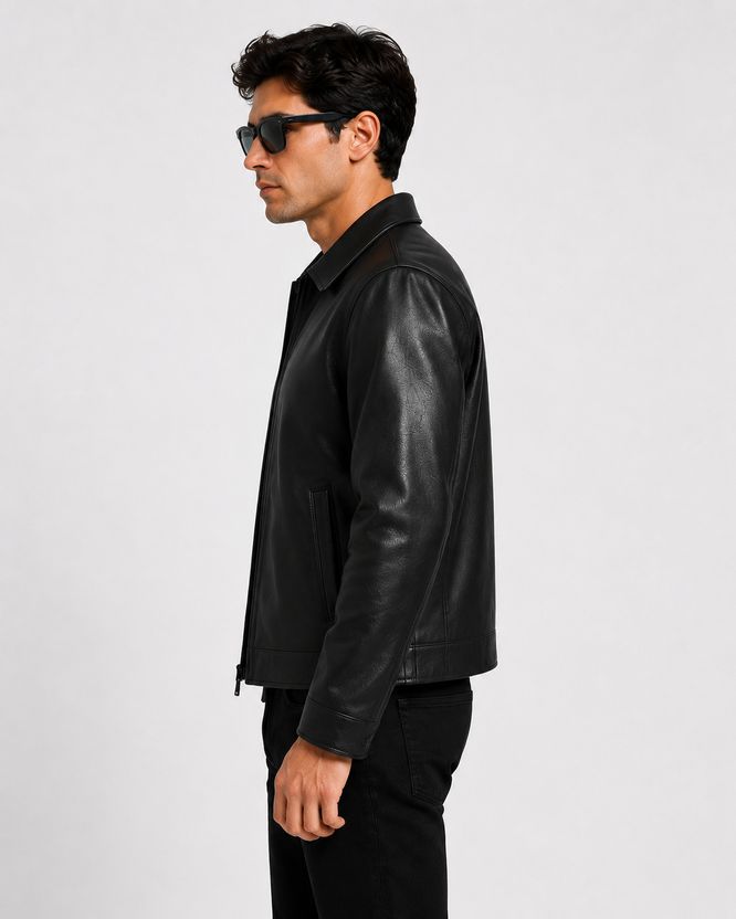 Zaraa Men Solid Leather Jacket - Image 3