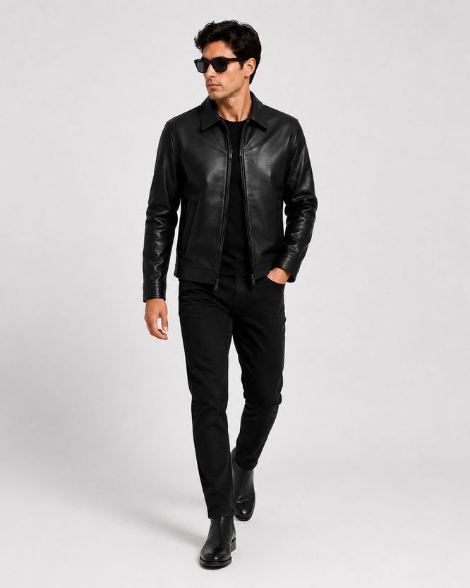 Zaraa Men Solid Leather Jacket - Image 4
