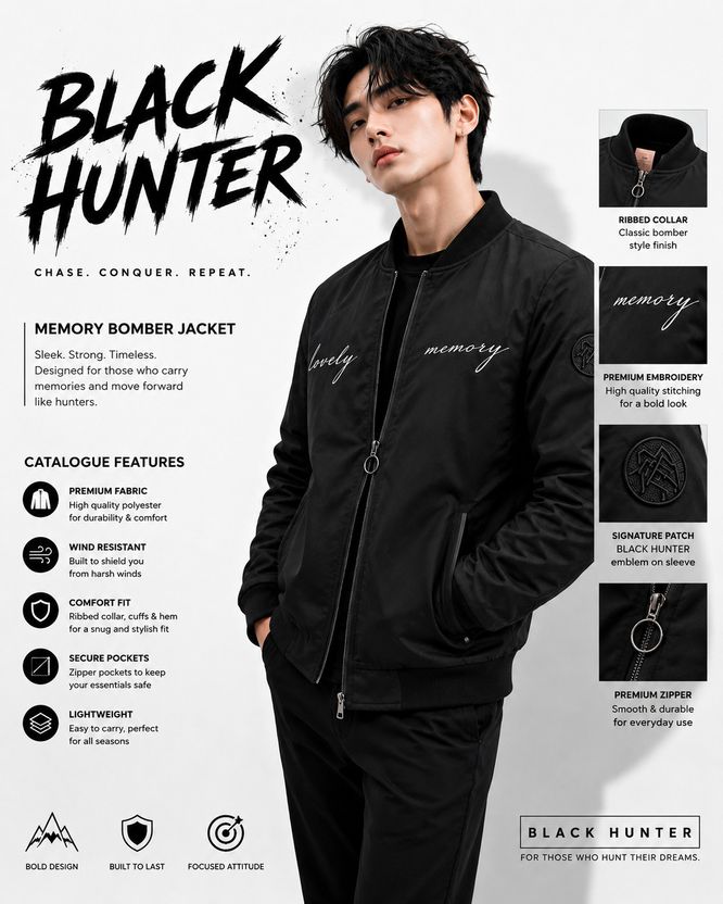 BLACK HUNTER Men Embroidered Casual Black Jacket - Image 3