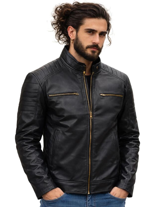 Leather Retail Men Solid Casual Jacket - Image 2