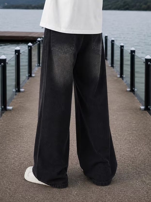 Lazzy Studio Men Wide Leg Black Jeans - Image 2