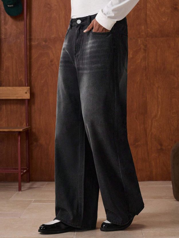 YAMEET Men Loose Fit Mid Rise Black Jeans - Image 3