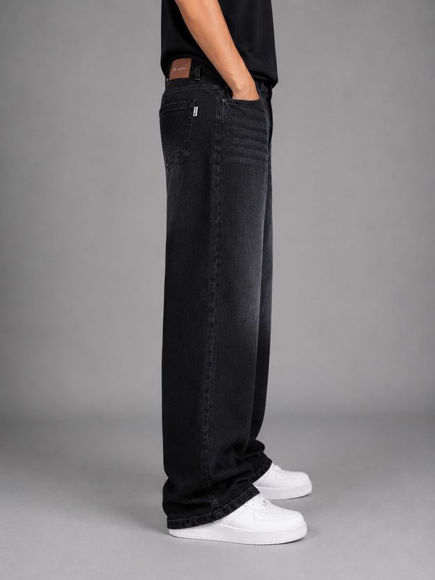 AJJ Men Baggy Fit Mid Rise Black Jeans - Image 3