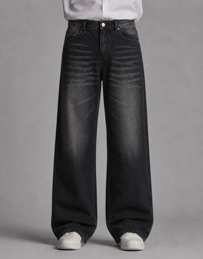Veliume Men Black Wide Leg Mid Rise Jeans - Image 1