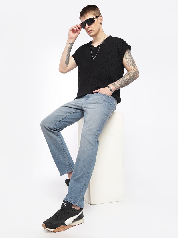 zayla Men Straight Fit Mid Rise Grey Jeans - Image 1