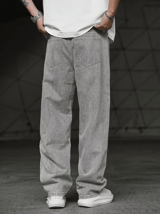 DENIM4MEN पुरुषों के लिए स्ट्रेट फिट ग्रे जीन्स - Image 2