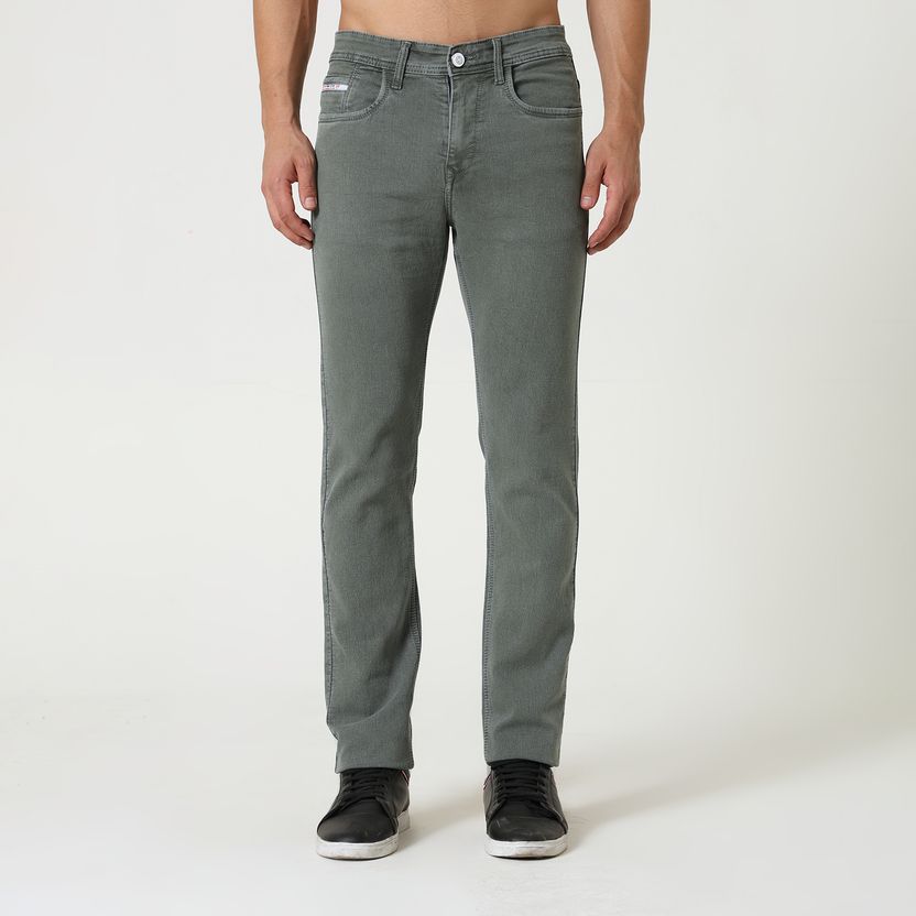 Denim Men Relaxed Fit Mid Rise Light Green Jeans - Image 1