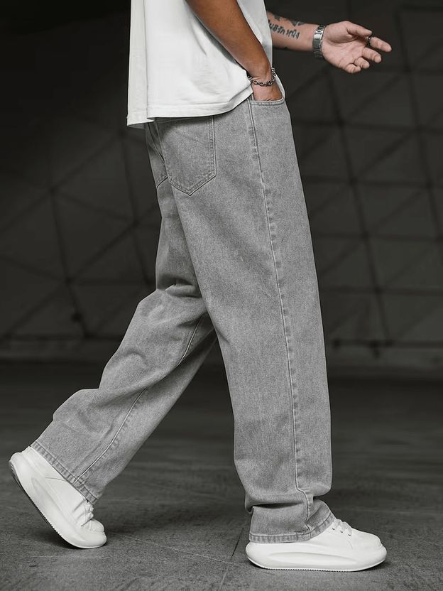 DENIM4MEN पुरुषों के लिए स्ट्रेट फिट ग्रे जीन्स - Image 4