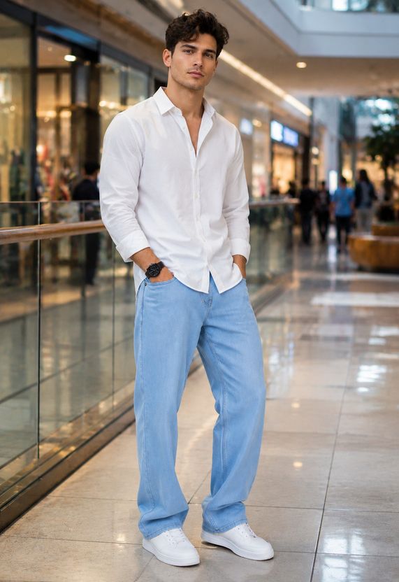 DENIM LOOK Men Loose Fit Mid Rise Light Blue Jeans - Image 5