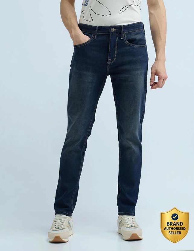 FLYING MACHINE Men Slim Mid Rise Dark Blue Jeans - Image 1