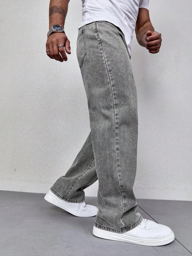 DENIM Men Loose Fit Mid Rise Grey Jeans - Image 1