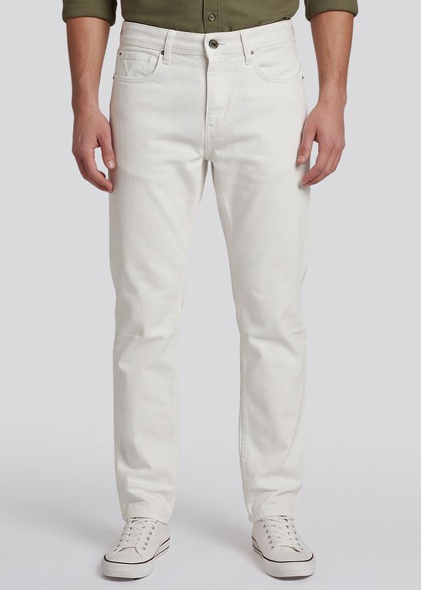 LAWMAN Men Straight Fit Mid Rise White Jeans - Image 1